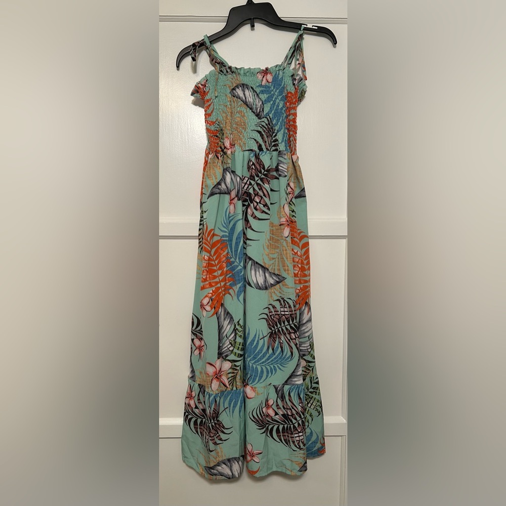 SHEIN Curve Plus Tropical Floral Green Maxi Sundress Stretchy Top Flowy Bottom